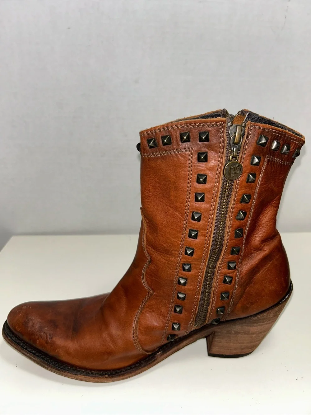 Liberty Black Delano Cotto Brown Distressed Leather Studded Western Cowboy Boot